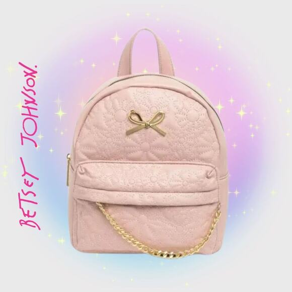 NWT Betsy Johnson Brandi Quilted Backpack with Chain - Picture 1 of 13
